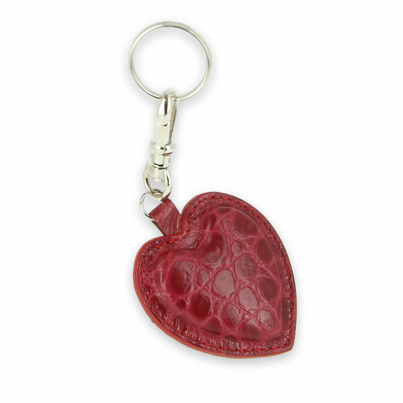 porte clefs coeur cuir croco2 rouge rose