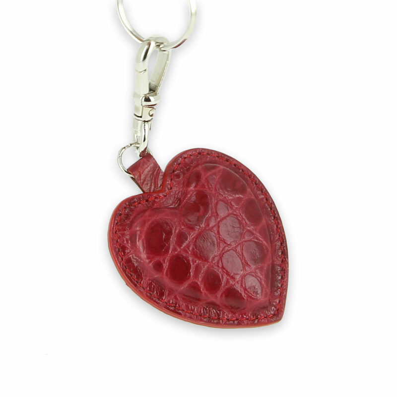 porte clefs coeur cuir croco1 rouge rose