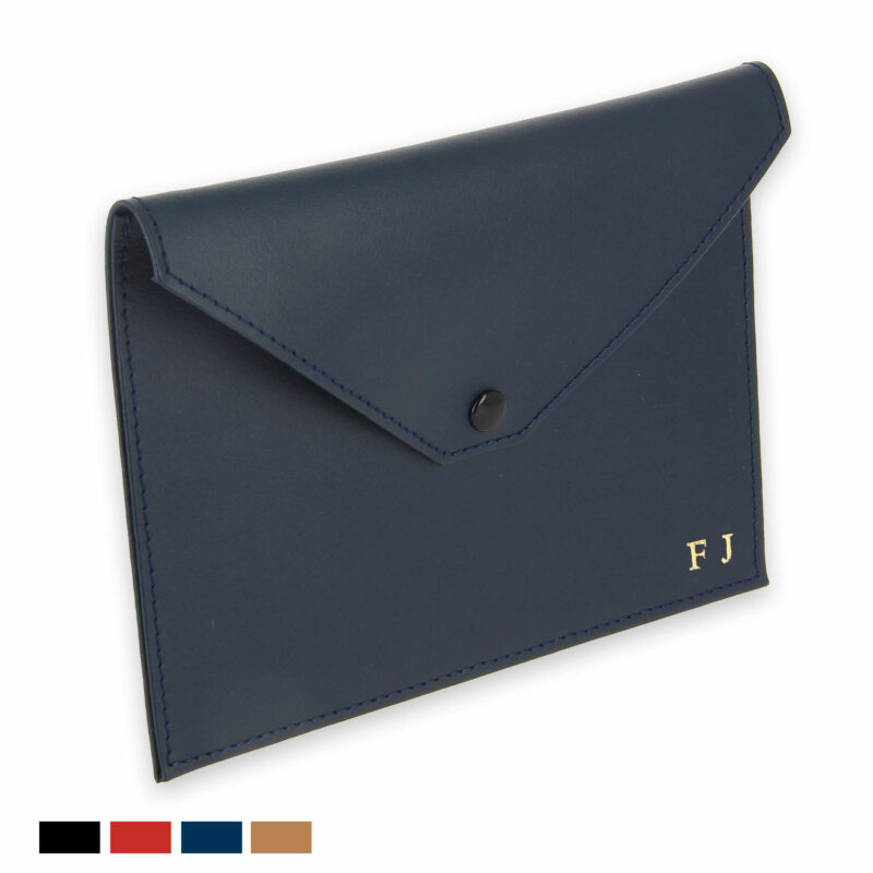 pochette documents cuir bleu