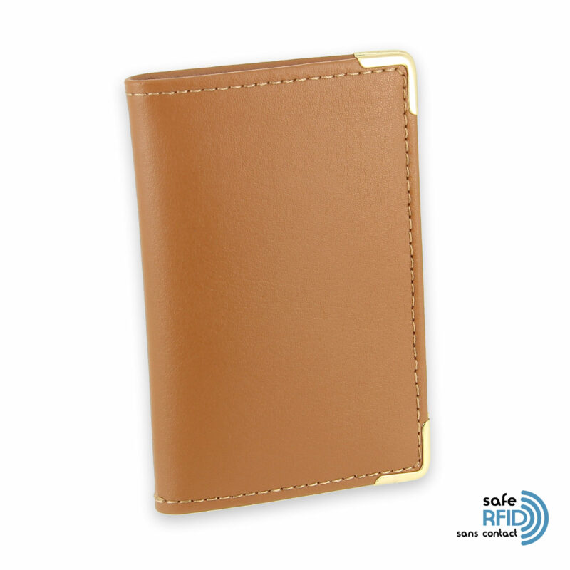 porte cartes cuir protection carte sans contact rfid beige gold 2