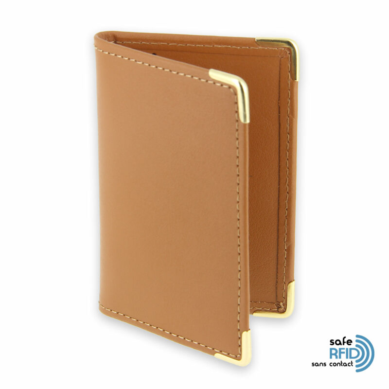 porte cartes cuir protection carte sans contact rfid beige gold 1