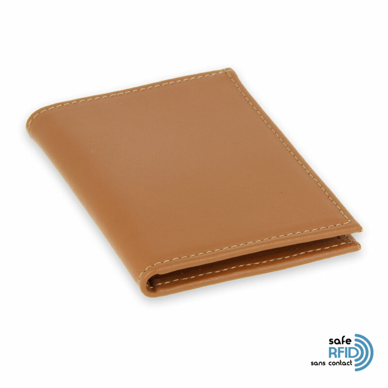 card holder leather 4 cards bill holder beige gold leather contactless card protection rfid 2