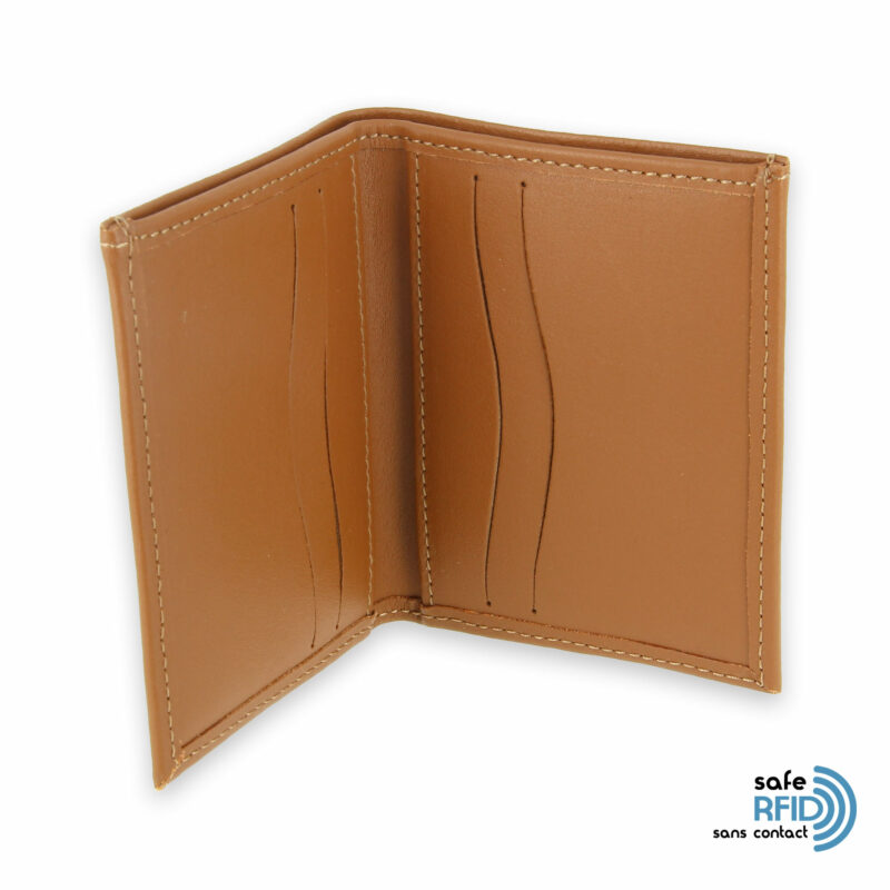 card holder leather 4 cards bill holder beige gold leather contactless card protection rfid 3