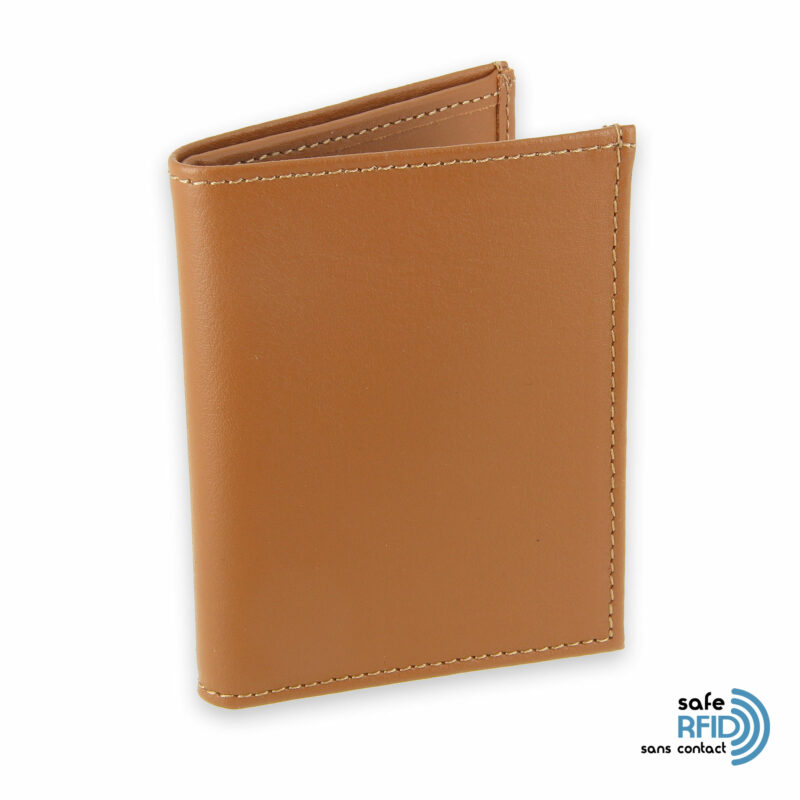 card holder leather 4 cards bill holder beige gold leather contactless card protection rfid 1