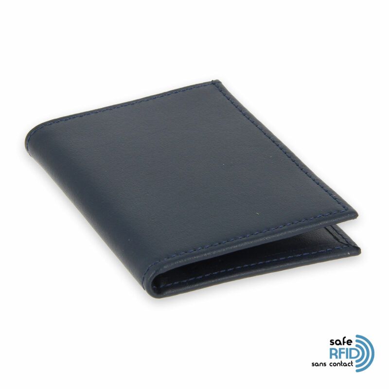 card holder leather 4 cards bill holder navy blue leather protection card contactless rfid 2