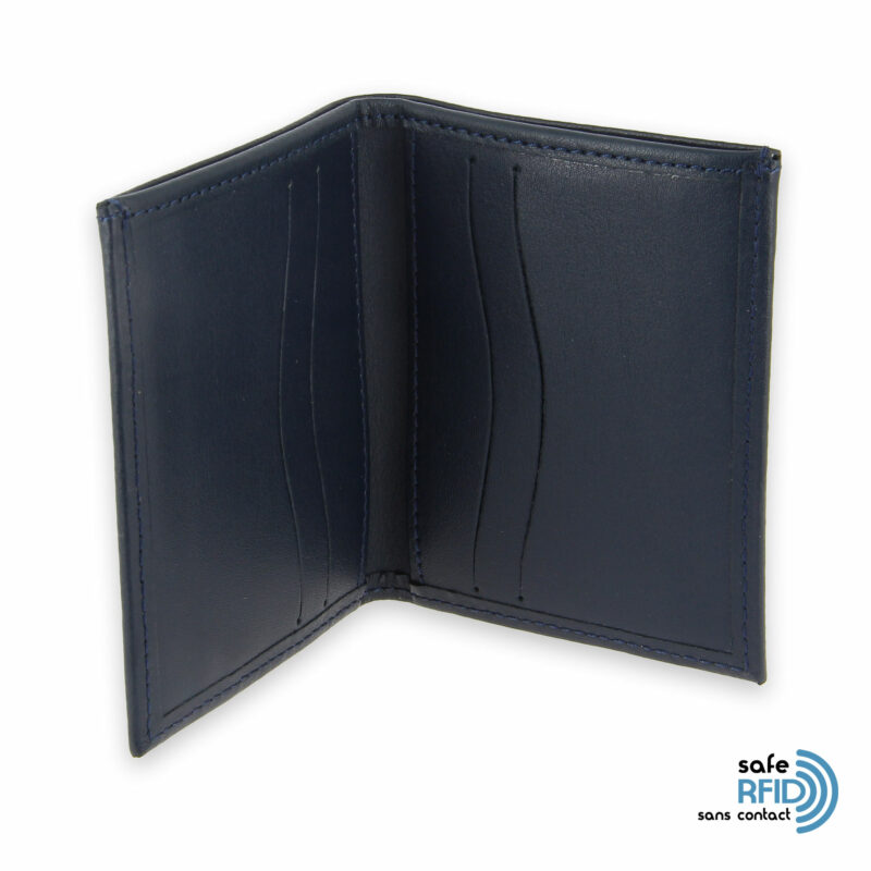 card holder leather 4 cards bill holder navy blue leather protection card contactless rfid 3