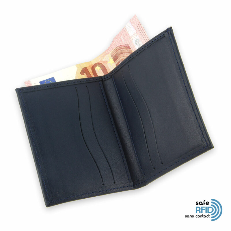 card holder leather 4 cards bill holder navy blue leather protection card contactless rfid 4