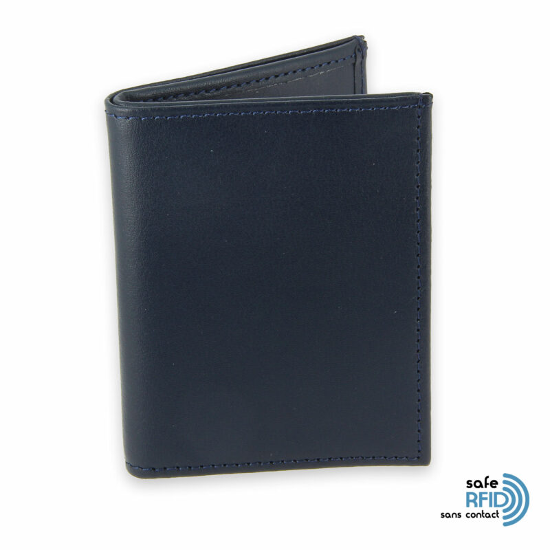 card holder leather 4 cards bill holder navy blue leather contactless card protection rfid 1