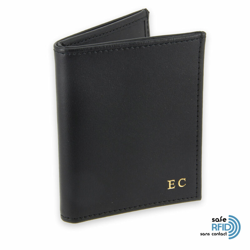 card holder leather 4 cards bill holder black leather protection card contactless rfid initials