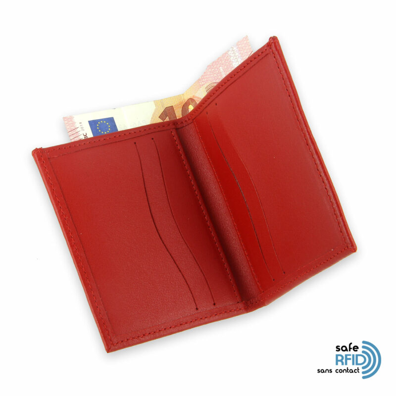 card holder leather 4 cards bill holder red leather protection card contactless rfid 44