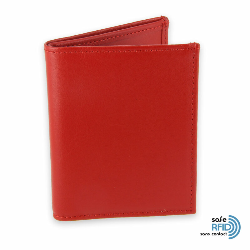 card holder leather 4 cards bill holder red leather contactless card protection rfid 1