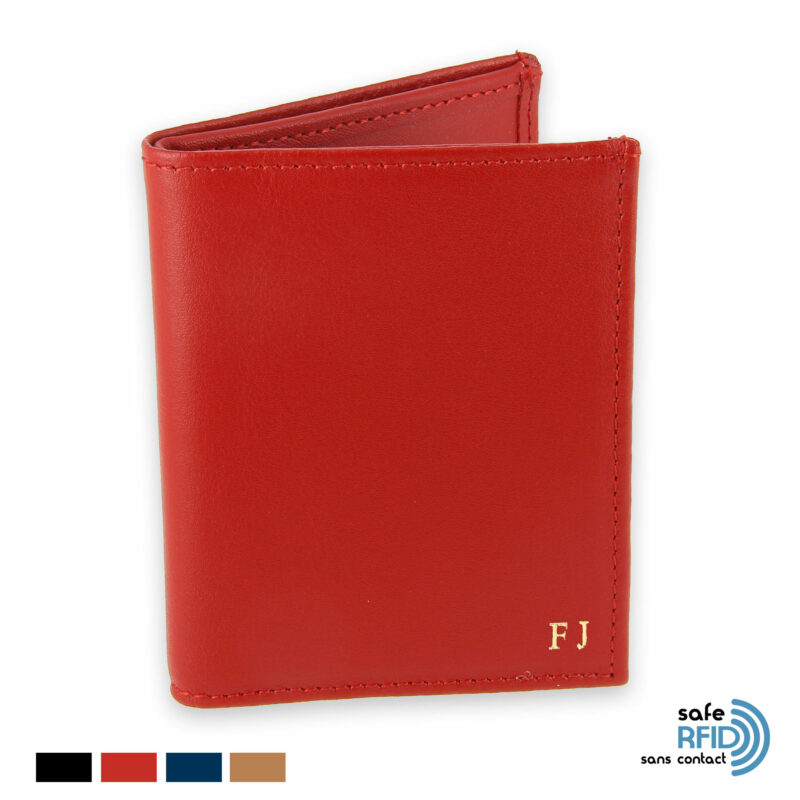 Porte-cartes 4 cartes Porte-billet cuir rouge Protection RFID