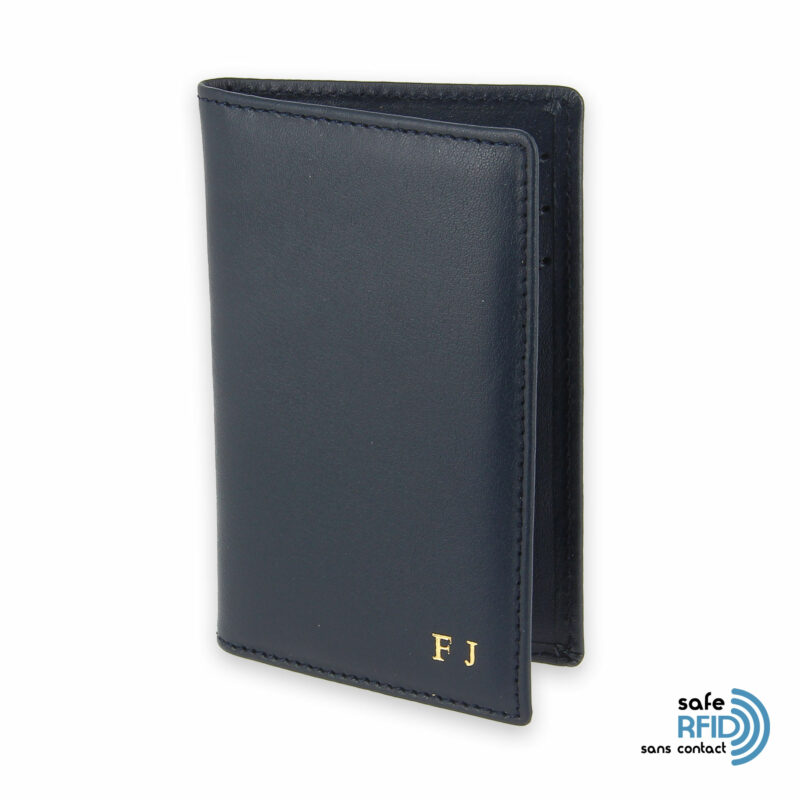 porte cartes 6 cartes cuir bleu marine protection carte sans contact rfid init