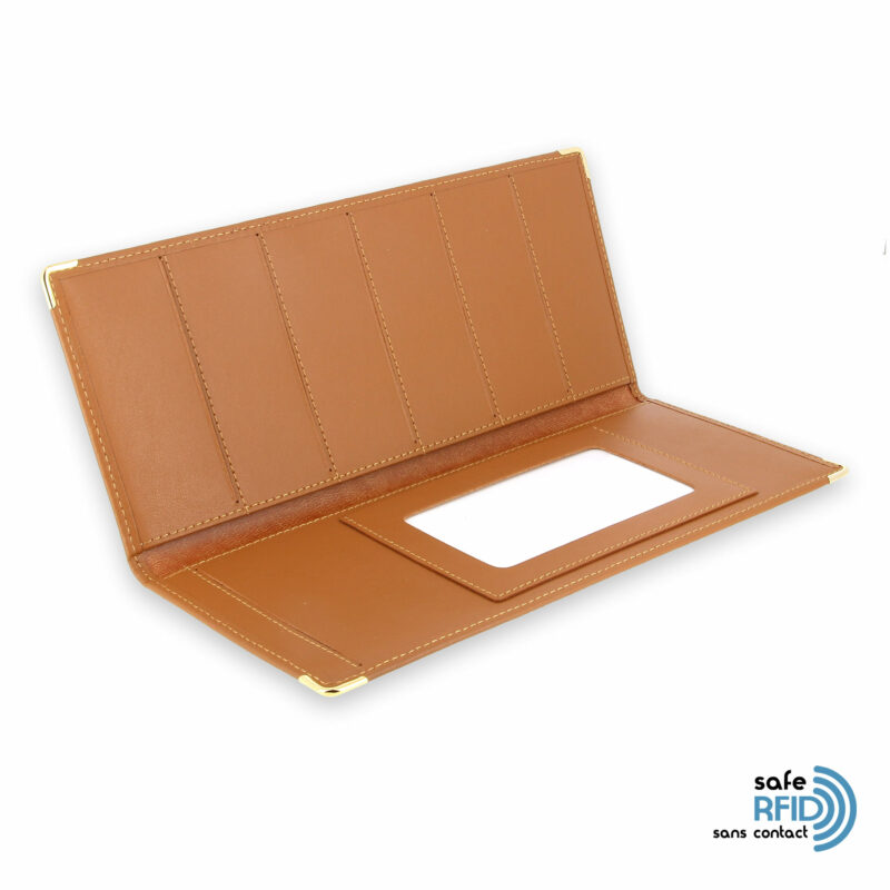 porte chequier cuir classique beige gold talon gauche protection carte sans contact rfid 3