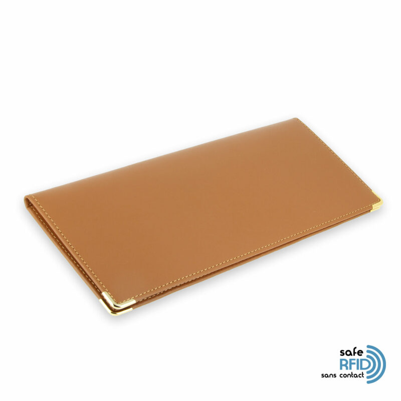 porte chequier cuir classique beige gold talon gauche protection carte sans contact rfid 2