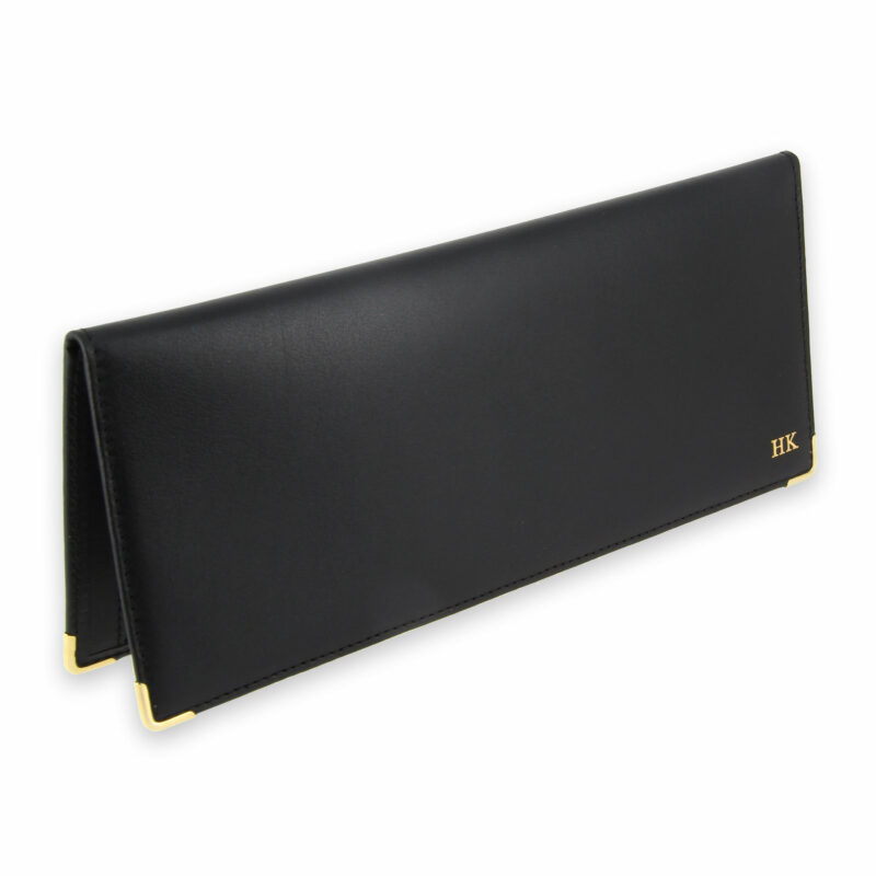 Porte chequier cuir classique noir talon gauche init