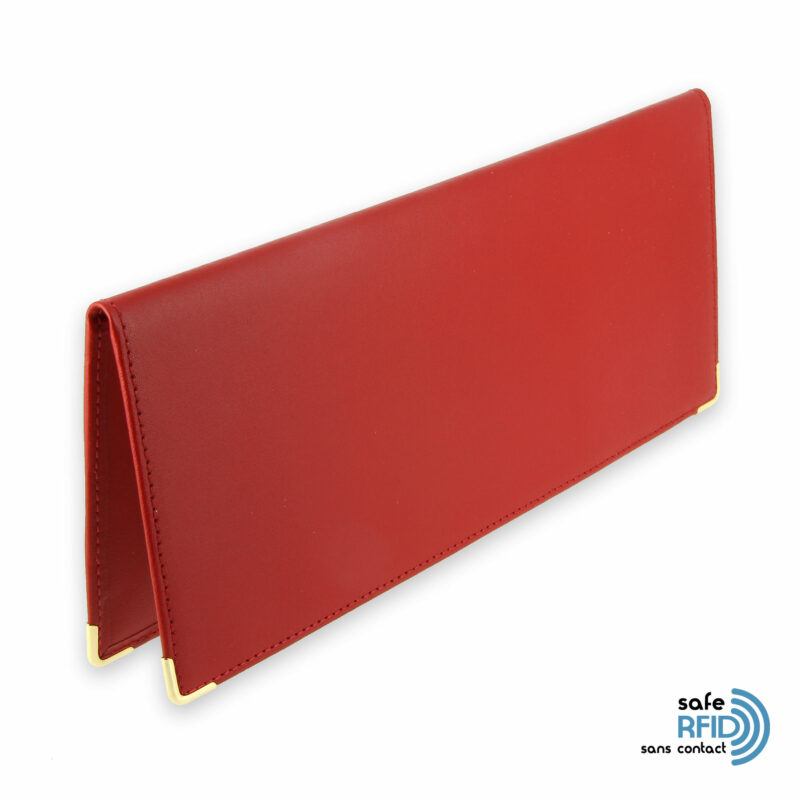 porte chequier cuir classique rouge talon gauche protection carte sans contact rfid 1