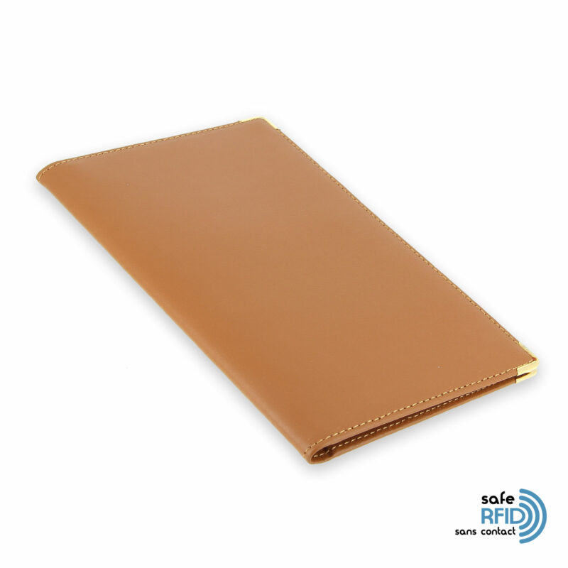 porte chequier portefeuille cuir beige gold protection carte sans contact rfid 2