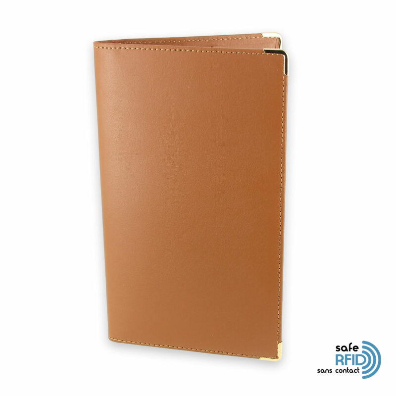 porte chequier portefeuille cuir protection carte paiement sans contact rfid beige gold