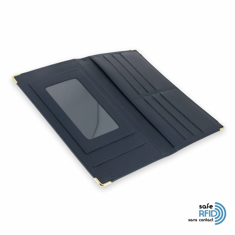 porte chequier portefeuille cuir bleu marine protection carte sans contact rfid 4