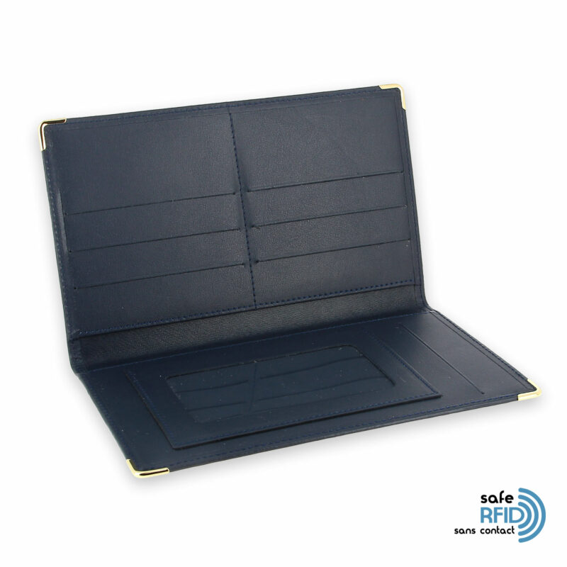 porte chequier portefeuille cuir bleu marine protection carte sans contact rfid 3