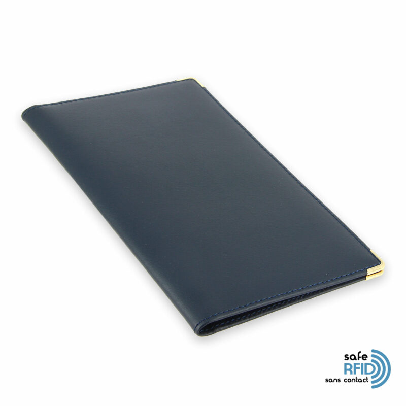 porte chequier portefeuille cuir bleu marine protection carte sans contact rfid 2