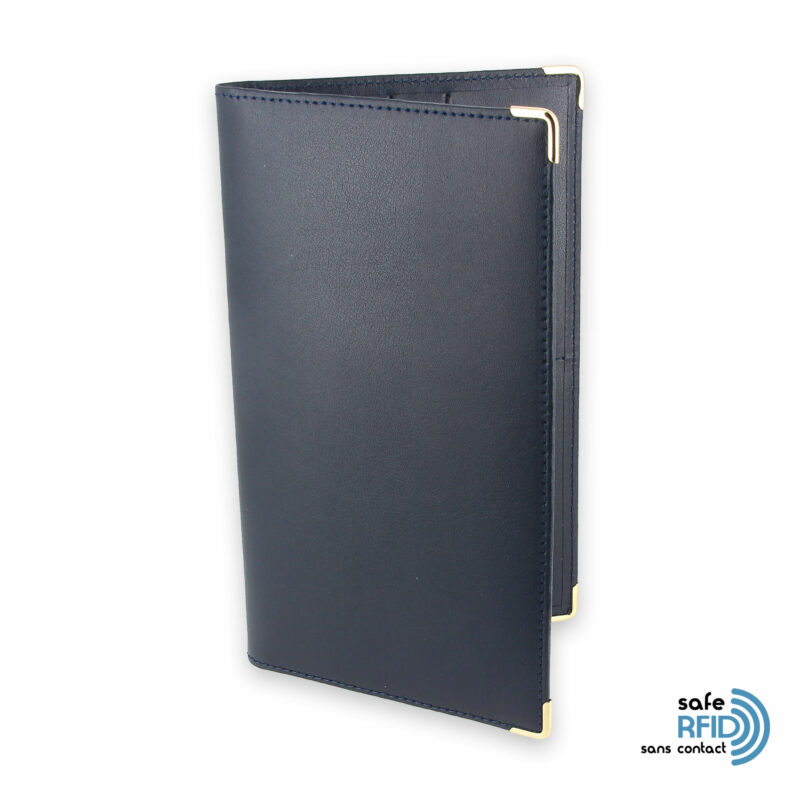 porte chequier portefeuille cuir bleu marine protection carte sans contact rfid 1