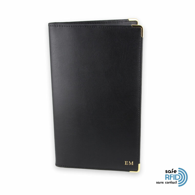 porte chequier portefeuille cuir noir init protection carte sans contact rfid1