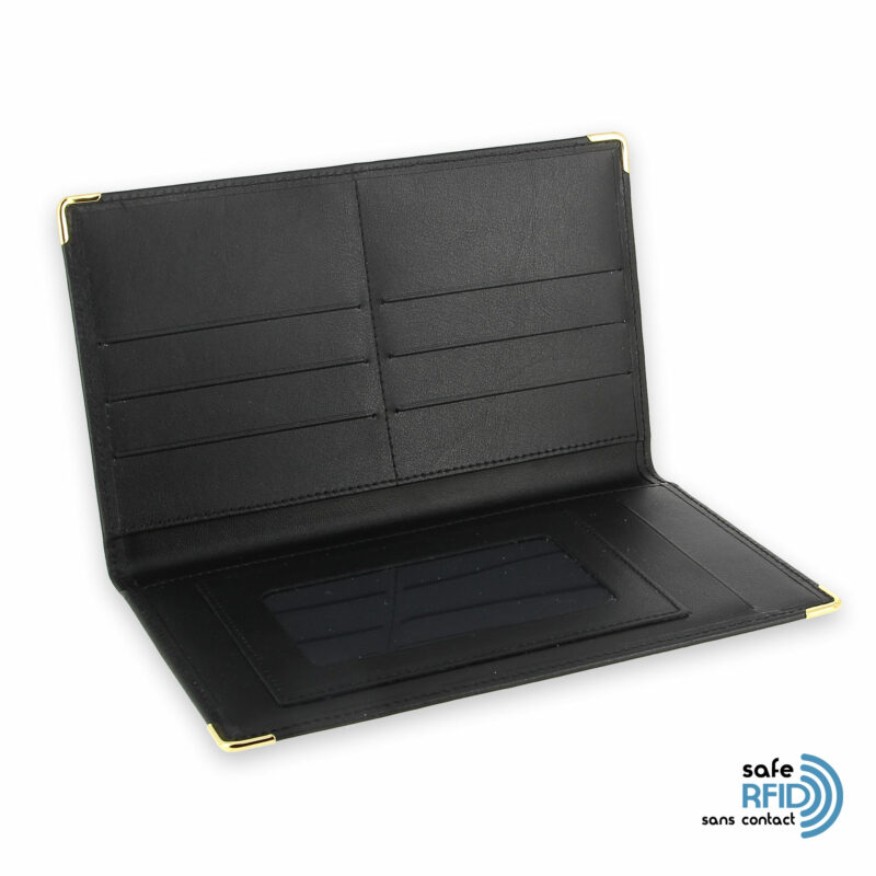 porte chequier portefeuille cuir noir protection carte sans contact rfid 3