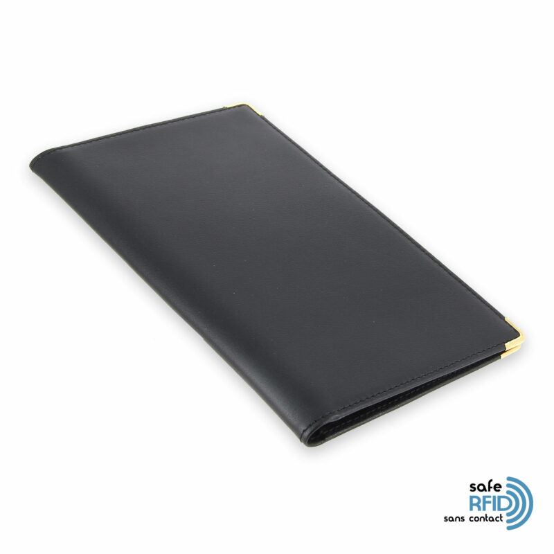 porte chequier portefeuille cuir noir protection carte sans contact rfid 2