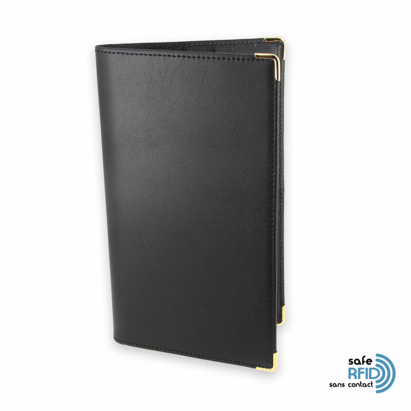 porte chequier portefeuille cuir noir protection carte sans contact rfid 1