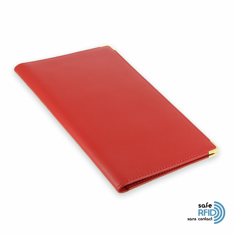 porte chequier portefeuille cuir rouge protection carte sans contact rfid 2