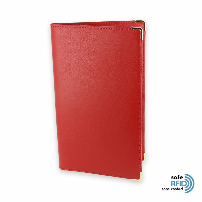 porte chequier portefeuille cuir rouge protection carte sans contact rfid 1