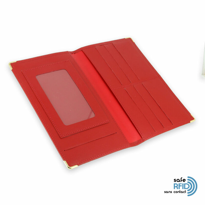 porte chequier portefeuille cuir rouge protection carte sans contact rfid 4