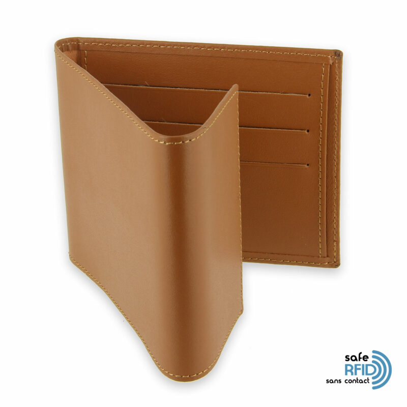 porte chequier pliable cuir beige gold 3 cartes talon gauche protection carte sans contact rfid 3