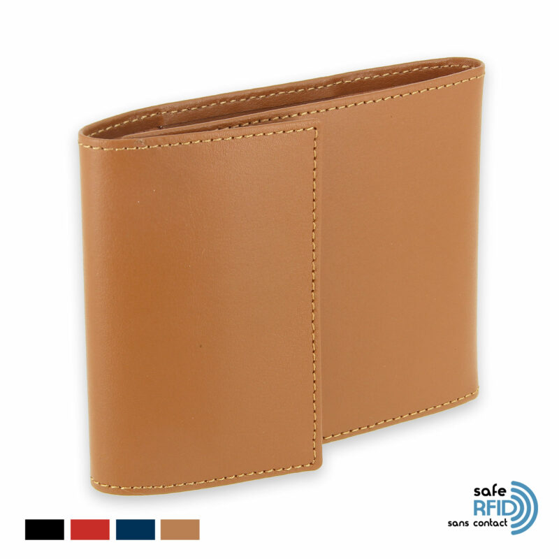 porte chequier pliable cuir protection carte paiement sans contact rfid beige gold