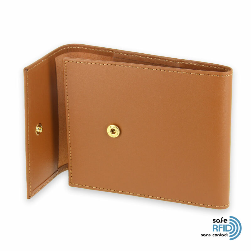 porte chequier pliable cuir beige gold 3 cartes talon gauche protection carte sans contact rfid 4