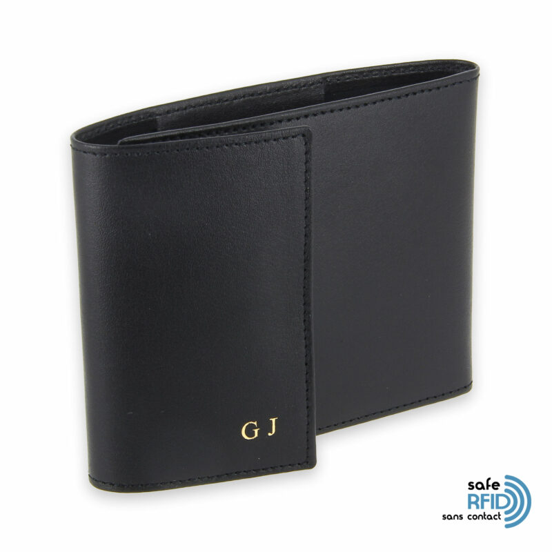 porte chequier pliable cuir noir cartes talon gauche protection carte sans contact rfid init