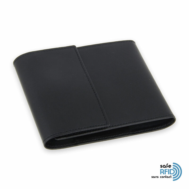 porte chequier pliable cuir noir 3 cartes talon gauche protection carte sans contact rfid 2