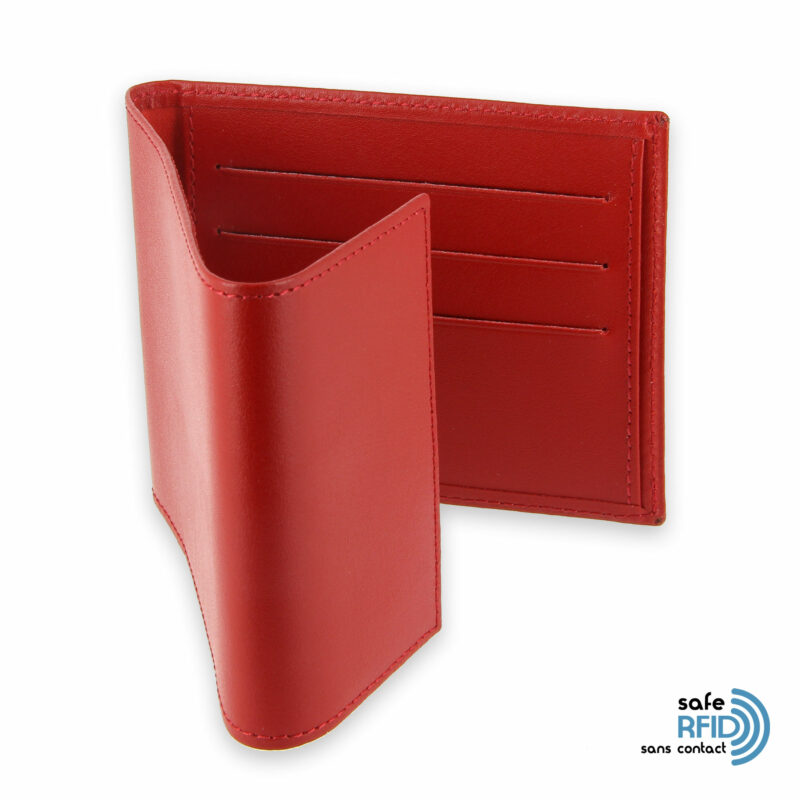 porte chequier pliable cuir rouge 3 cartes talon gauche protection carte sans contact rfid 3