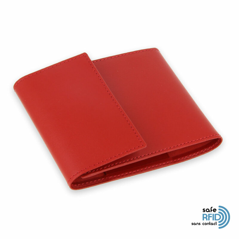 porte chequier pliable cuir rouge 3 cartes talon gauche protection carte sans contact rfid 2