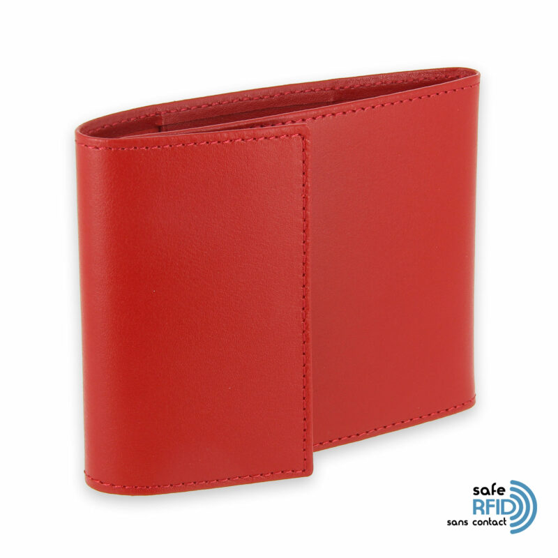 porte chequier pliable cuir rouge 3 cartes talon gauche protection carte sans contact rfid 1