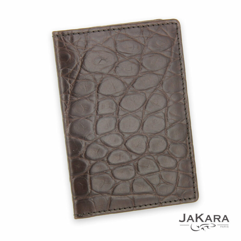 porte carte 2 cartes croco cuir crocodile marron 3