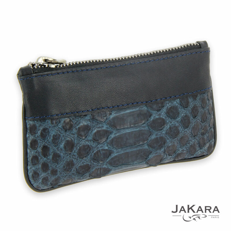 porte monnaie python bleu marine cuir noir 1